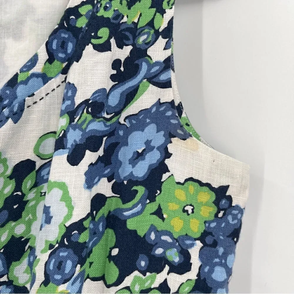 Tory Burch Blue Green White Amalia Linen Dress